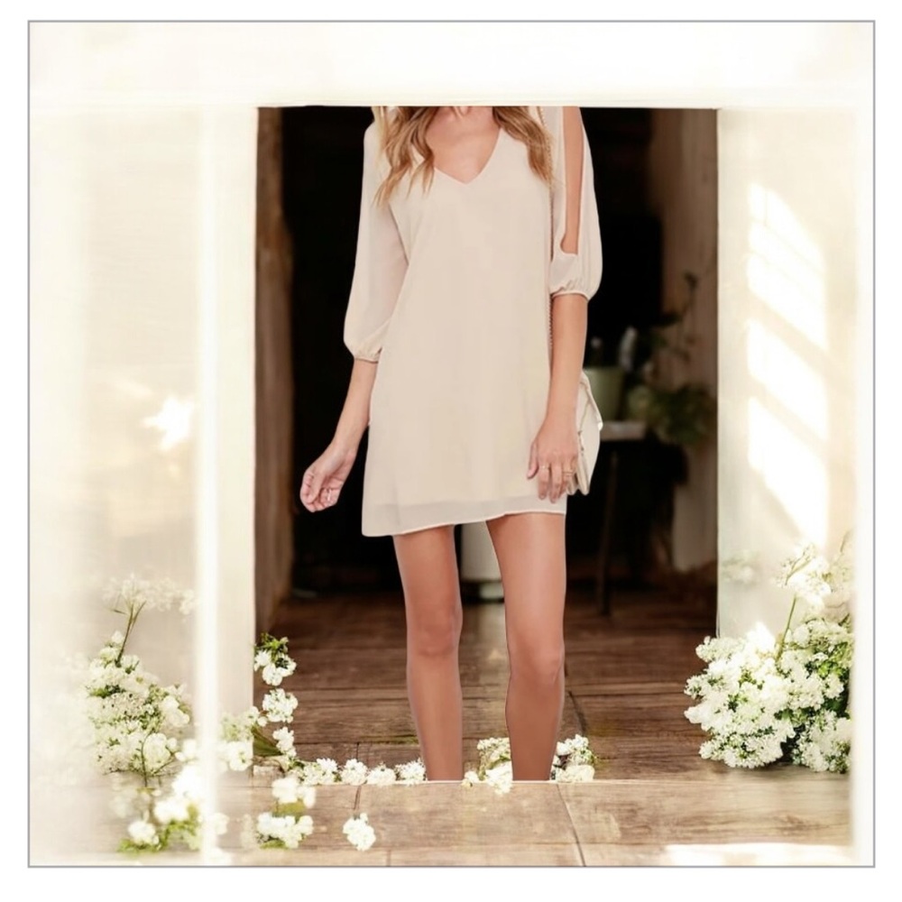 Lulu's Shifting Dears neutral Light Beige Long Sleeve Dress-EUC- Sz XL🍂​